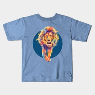 The King, Blue Edition, Colorful Lion Illustration Kids T-Shirt